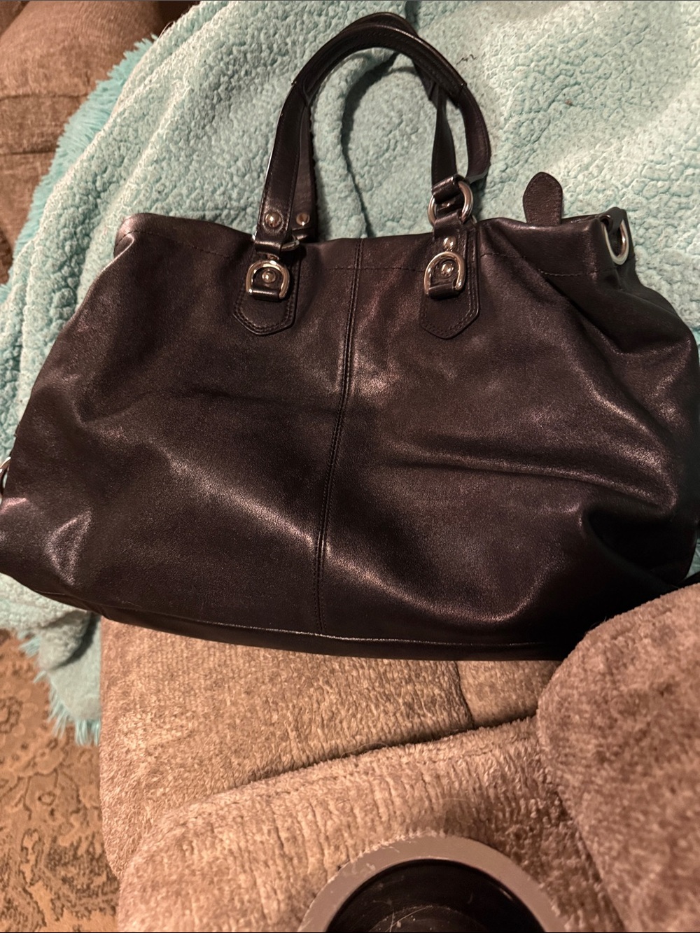Coach Metallic Black Leather Shoulder Bag with Silver Hardware - Picture 8 of 12